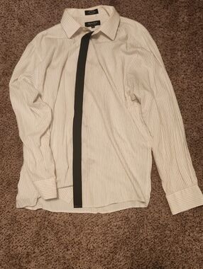 EightyEight White Shirt with Thin Gray Pinstripes